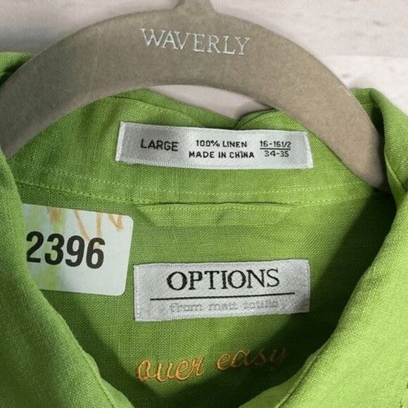 NWOT Options Green 100% Linen Long Sleeve Button Up Shirt Men Size Large 16-16.5 - Picture 4 of 10